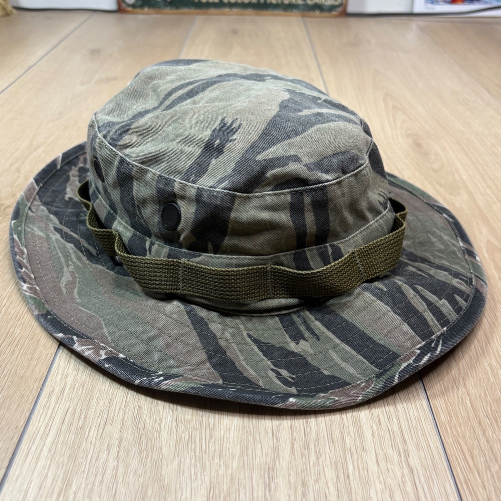 Vintage Tiger Stripe Camo Boonie Hat Sun Hot Weather Type II 7 3/4 USA Bucket
